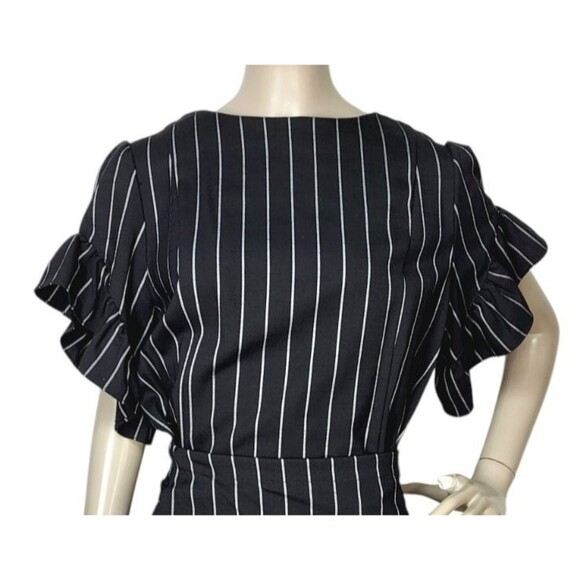 Supply & Demand Pinstriped Ruffled Flutter Sleeve Wrap Dress Large NEW - Picture 6 of 11